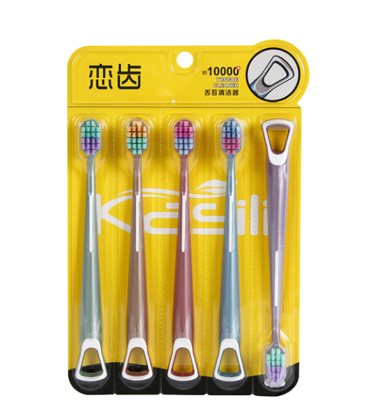 Toothbrush set with tongue scraper (5 pcs.)