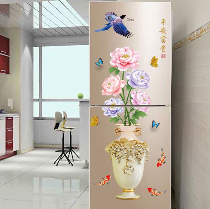 Reusable interior sticker for refrigerator ТVase with flowersУ