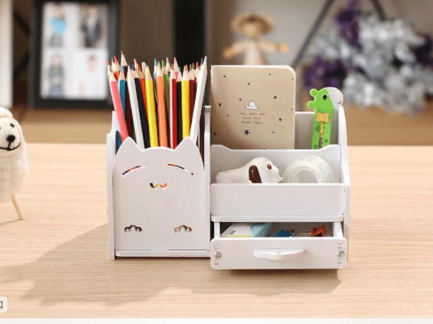 Pen and pencil holder with drawer