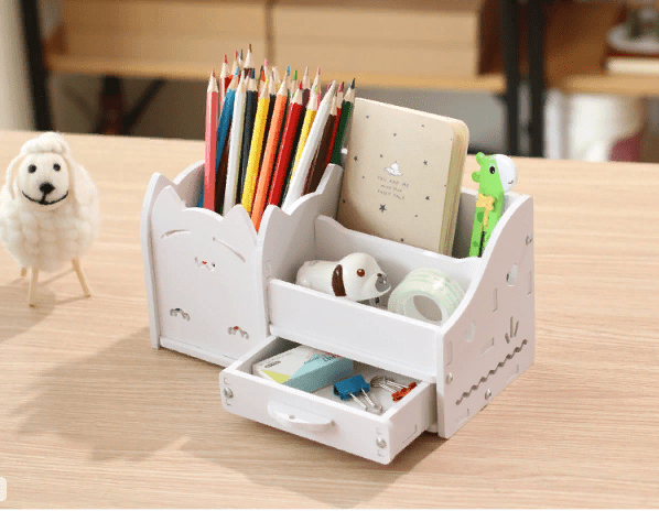 Pen and pencil holder with drawer