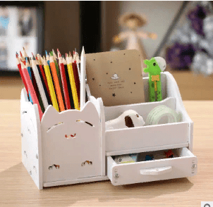 Pen and pencil holder with drawer