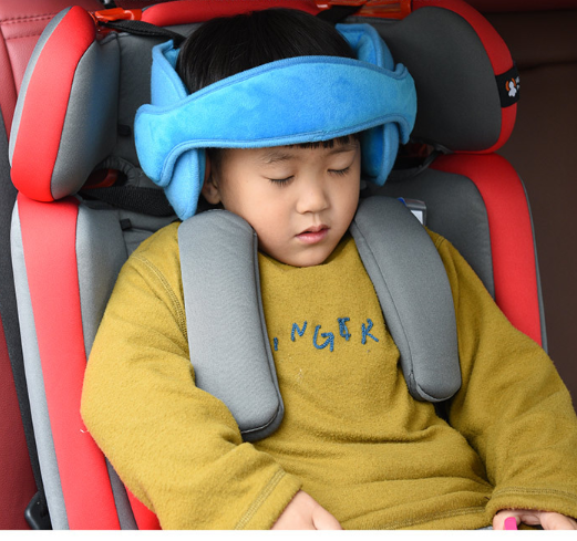 Child's head restraint in the car seat, blue