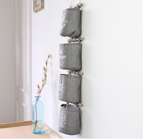 Collapsible wall organizer, 4 pockets (Grey)