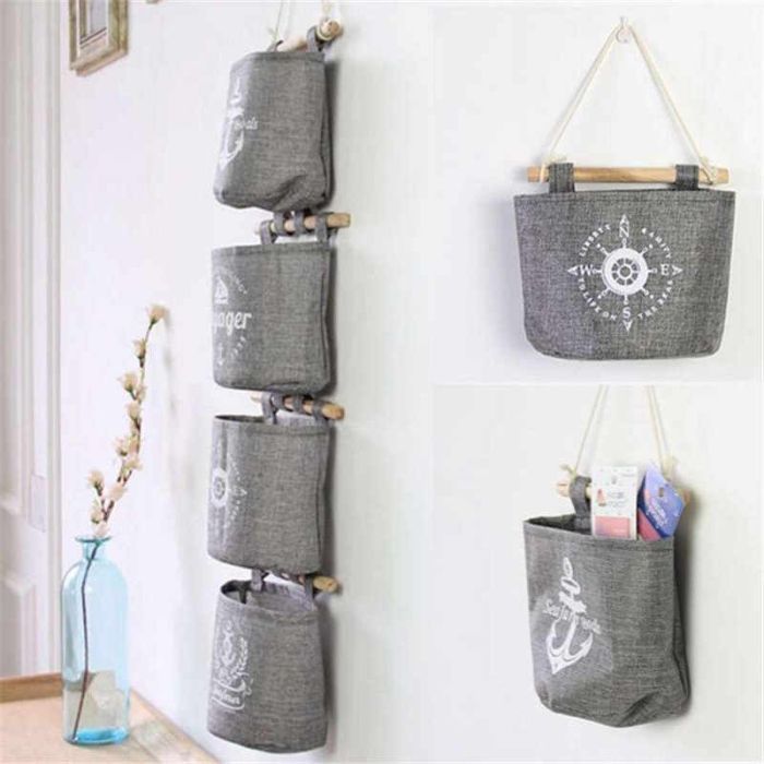 Collapsible wall organizer, 4 pockets (Grey)