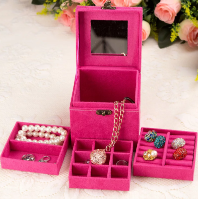 Velvet jewelry box with mirror (3 levels)