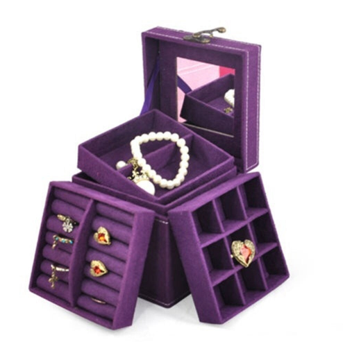 Velvet jewelry box with mirror (3 levels)