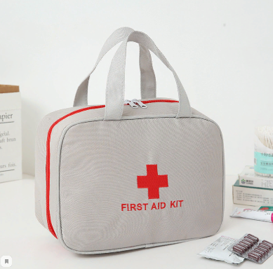 Travel first aid kit with handles, gray