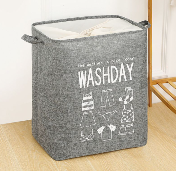 Washday basket with ties gray