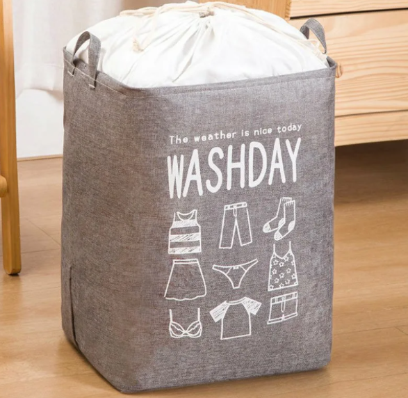 Washday basket with ties gray