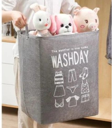 Washday basket with ties gray