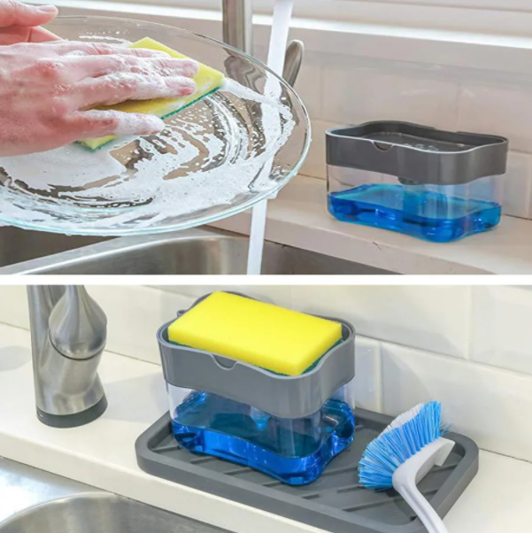 Detergent dispenser with sponge