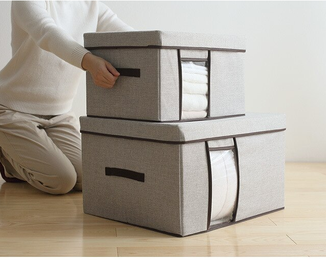 Folding storage box with removable lid