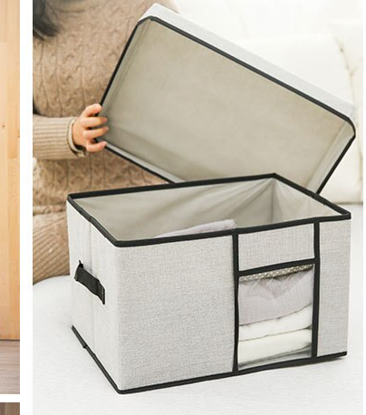 Folding storage box with removable lid