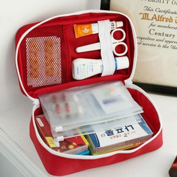 Large, red first aid kit