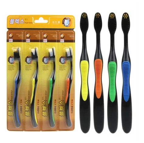 Set of toothbrushes with bamboo charcoal and gold ions (4 pcs.)