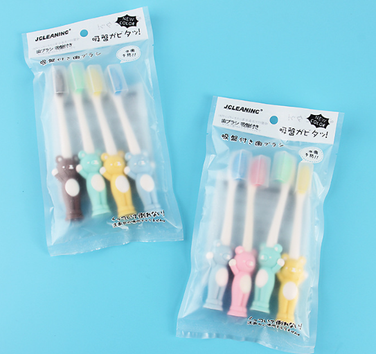 Set of children's toothbrushes HAPPY BEAR (4 pcs.), 4-10 years old