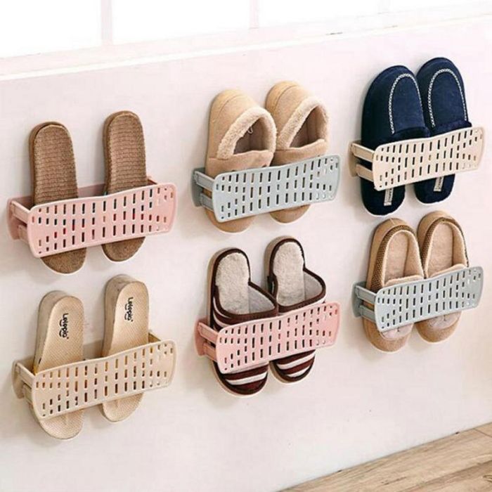 Folding wall slipper holder