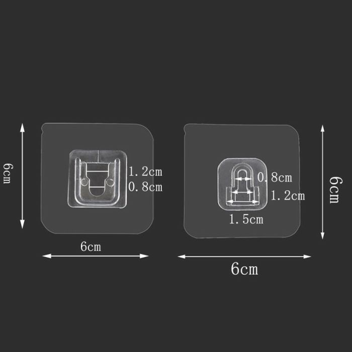 Double-sided self-adhesive hook on transparent base for fixing various items to the wall (1 pc.)