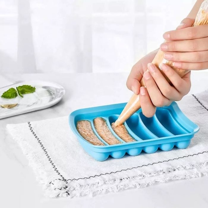 Silicone sausage mold, with lid, 6 cells, for baking in the oven and steaming