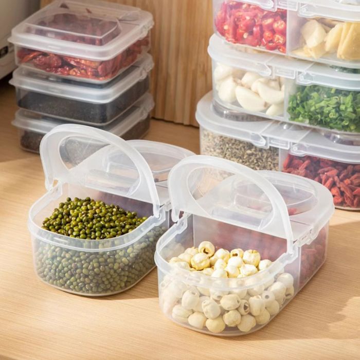 Double container with double hinged lids, 600 ml, oval, plastic, transparent