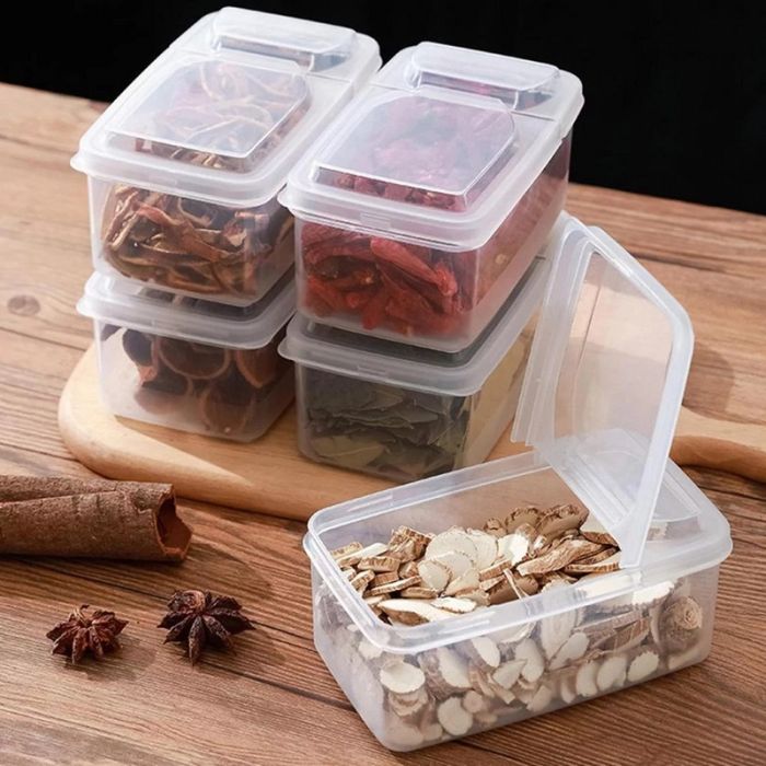 Container with hinged lid, 500 ml, rectangular, plastic, transparent