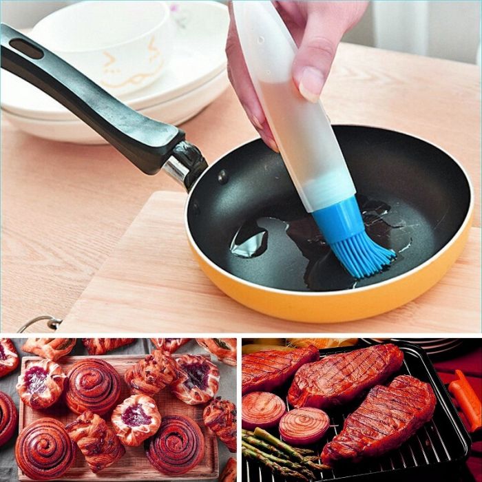 Culinary brush with oil dispenser, heat-resistant silicone