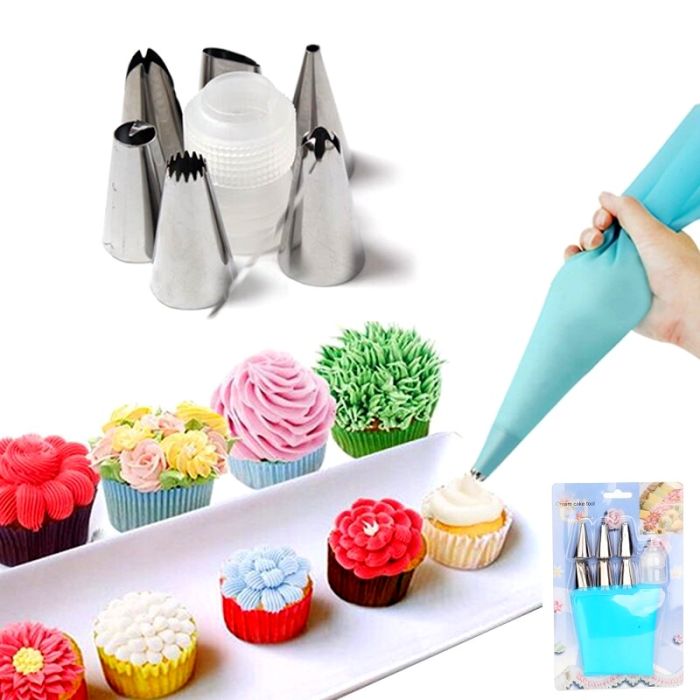 Set for decorating baked goods (6 nozzles + pastry bag)