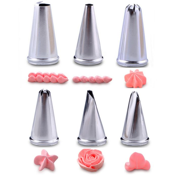 Set for decorating baked goods (6 nozzles + pastry bag)