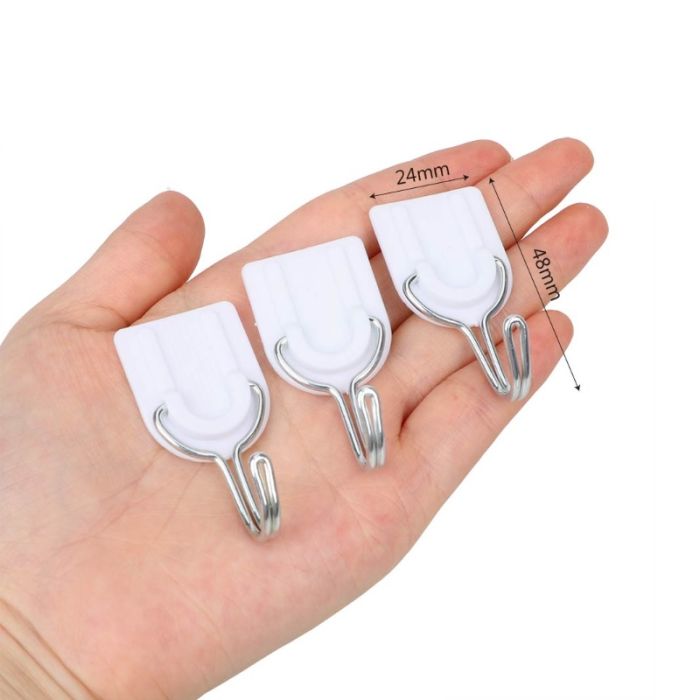 Set of self-adhesive hooks 6 pcs., color white, plastic + stainless steel