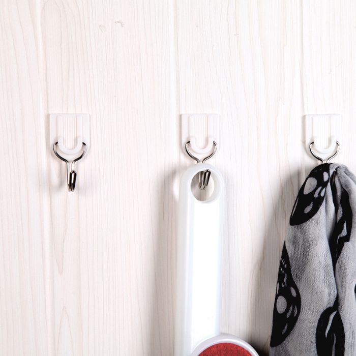 Set of self-adhesive hooks 6 pcs., color white, plastic + stainless steel