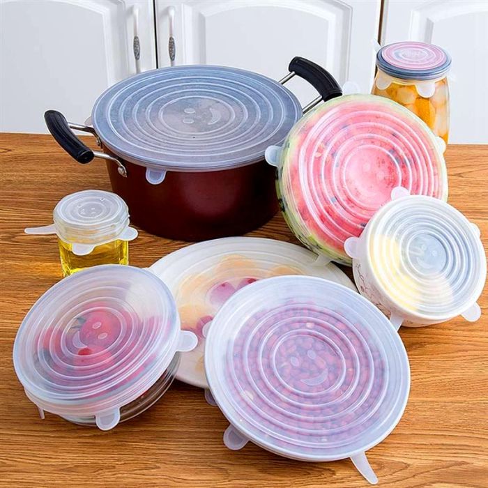 Set of silicone films with ears - 6 round food lids of different sizes to keep food fresh.