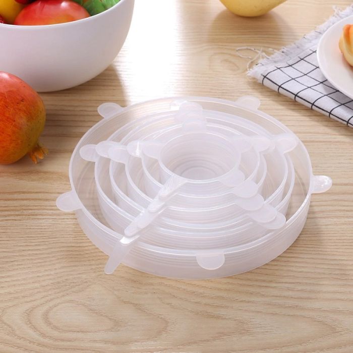 Set of silicone films with ears - 6 round food lids of different sizes to keep food fresh.