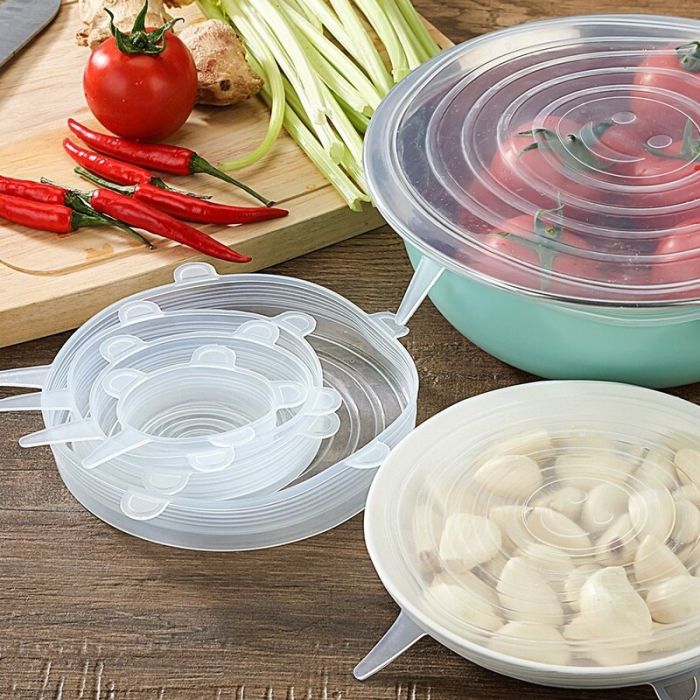 Set of silicone films with ears - 6 round food lids of different sizes to keep food fresh.