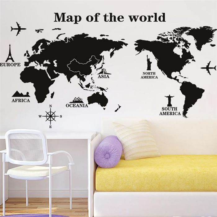 Sticker ТWorld MapУ black and white self-adhesive vinyl sticker