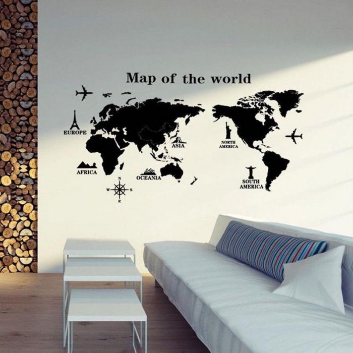 Sticker ТWorld MapУ black and white self-adhesive vinyl sticker