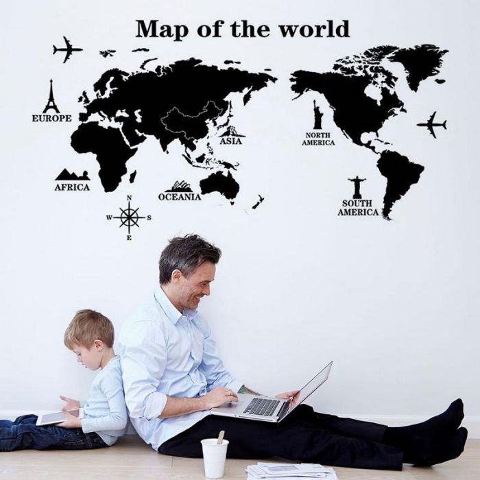 Sticker ТWorld MapУ black and white self-adhesive vinyl sticker