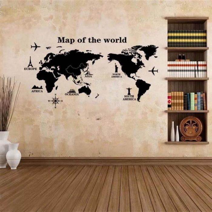 Sticker ТWorld MapУ black and white self-adhesive vinyl sticker