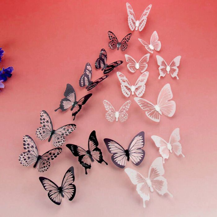 3D butterflies stickers (black and white) - wall decoration