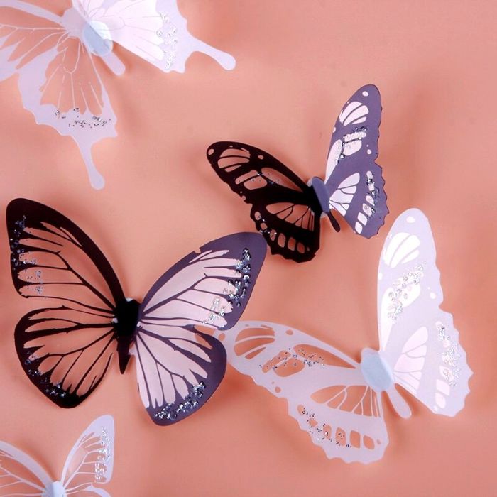 3D butterflies stickers (black and white) - wall decoration