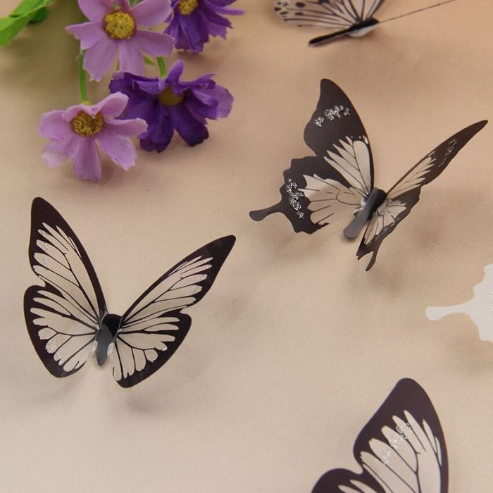 3D butterflies stickers (black and white) - wall decoration