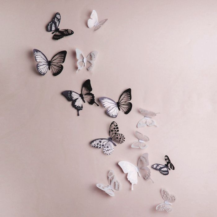 3D butterflies stickers (black and white) - wall decoration