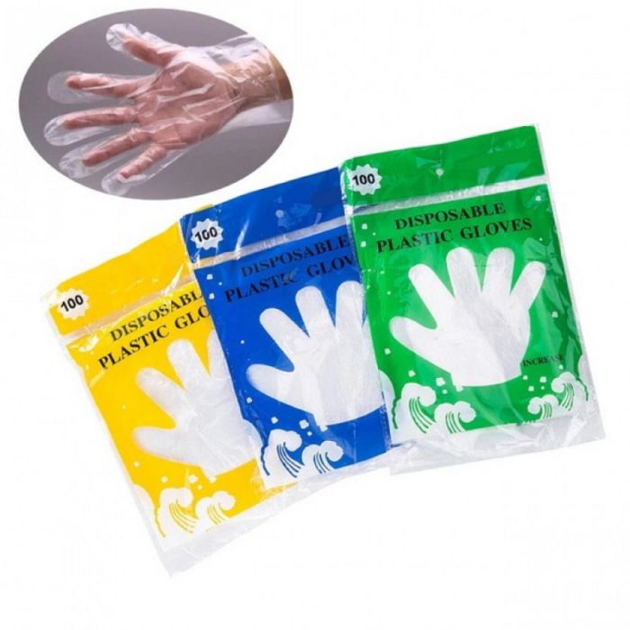 Disposable gloves 100 pcs., polyethylene, textured, transparent