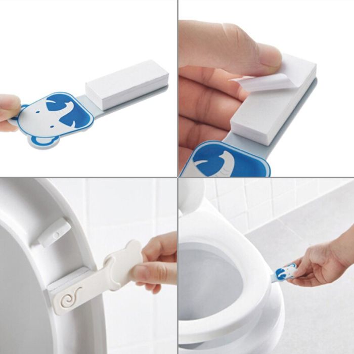 Self-adhesive plastic toilet seat handle