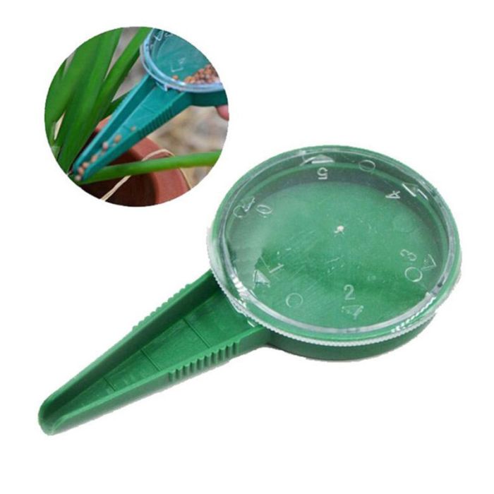 Handheld seed sower, container with lid with 5 holes of different sizes, plastic