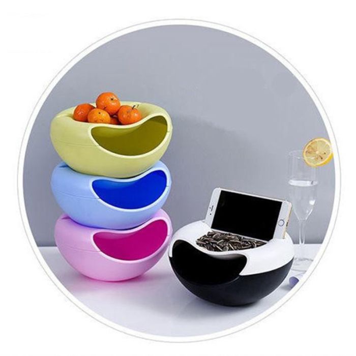 Bowl-holder for phone and for seeds, nuts, various snacks